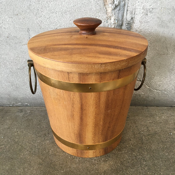Vintage Monkey Pod Ice Bucket With Brass Handles Product Image