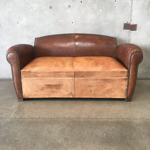 Antique French Leather Loveseat