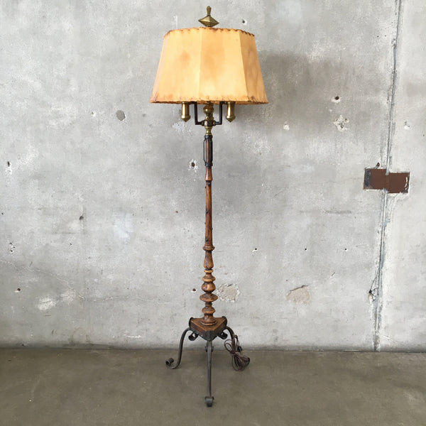 Mason MFG Early Monterey Furniture Iron Brass Wood Floor Lamp