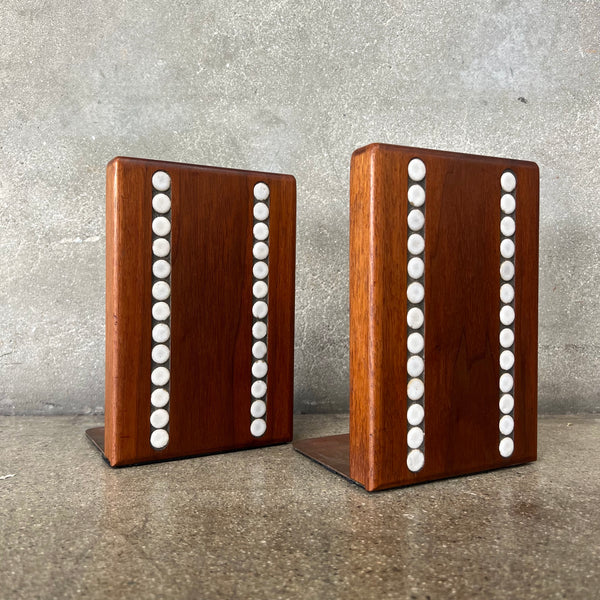 Vintage Mid Century Walnut & Tile Book Ends