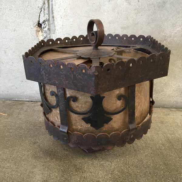 Spanish Revival Wrought Iron Light Fixture With Mica 1920's