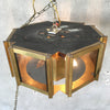 Mid Century Fredrick Ramona Brass & Smoked Glass Hexagonal Chandelier