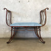 Iron Bench With Twisted Rope Detail - "French Blue Velvet" Upholstery