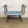 Iron Bench With Twisted Rope Detail - "French Blue Velvet" Upholstery