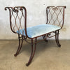 Iron Bench With Twisted Rope Detail - "French Blue Velvet" Upholstery