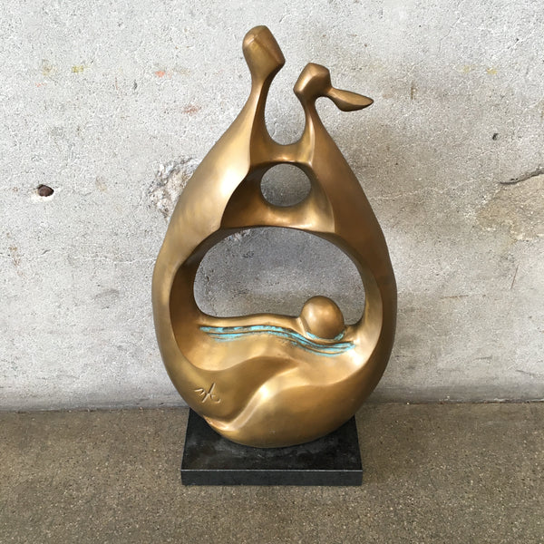 Mid Century Modern Sculpture Signed On Brass-Marble Base