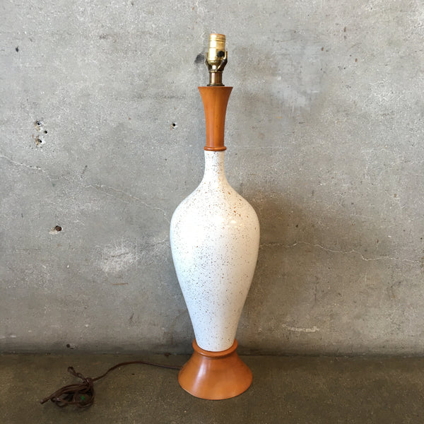 1960's Gold Fleck Ceramic and Wood Lamp