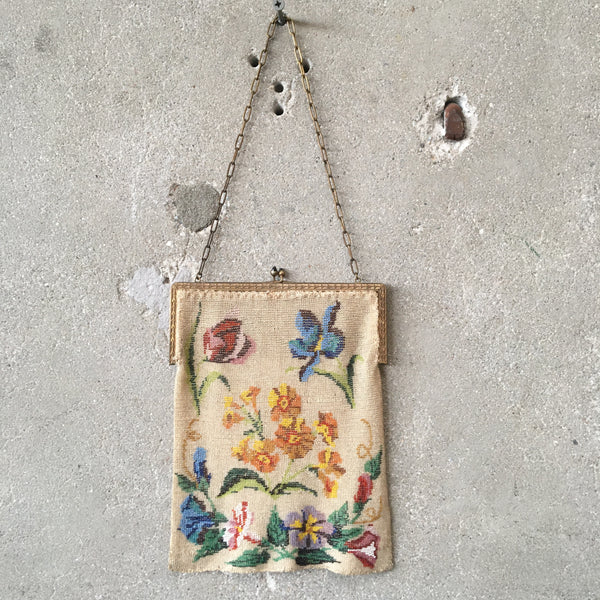 Antique Floral Hand Beaded Purse