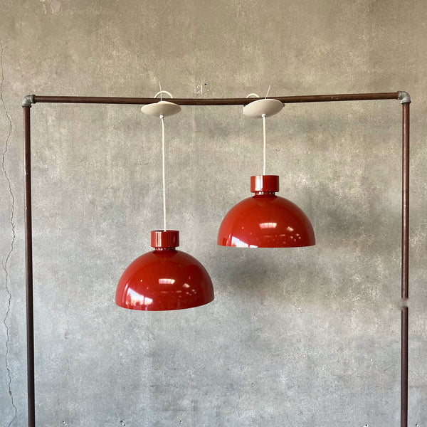Five Vintage MCM Terracotta Red Pendant Lamps by Lightolier