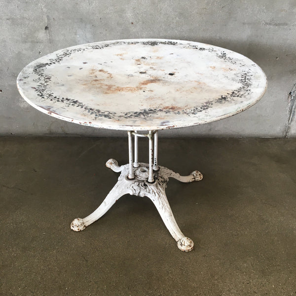 White Painted French Iron Patio table with Floral Detail