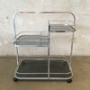 Vintage Rolling Chrome Barcart with Smoked Glass Shelves