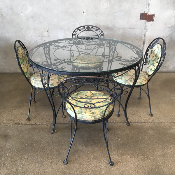 Vintage Wrought Iron Woodard Patio Set With Original Upholstered Seats