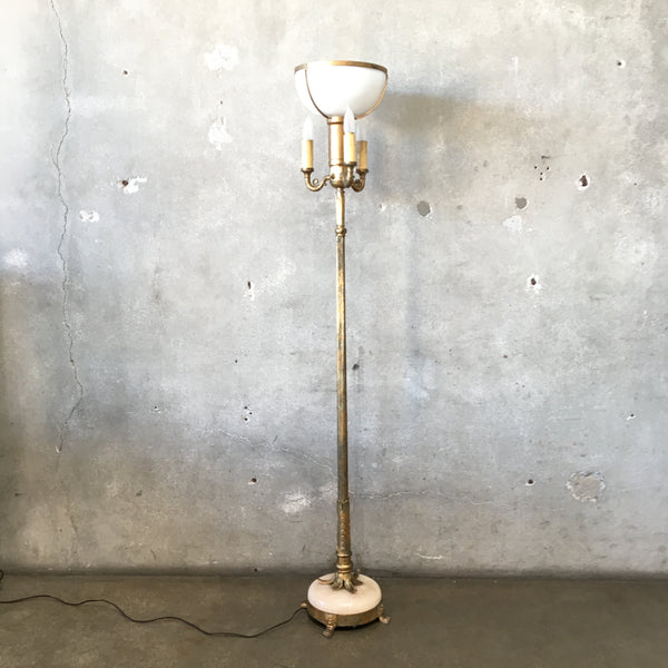 Vintage 4 Light Torchiere Floor Lamp Metal and Onyx