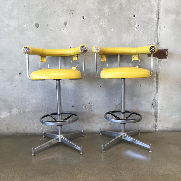 Pair of MCM "Gucci Style"  Yellow Bar Stools By Daystrom