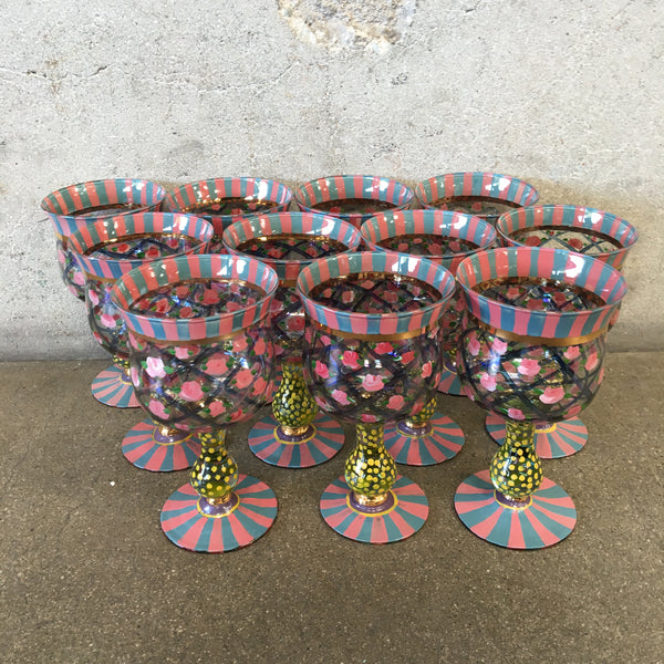 Set of Ten Mackenzie Childs Circus Rose Arbor Goblets