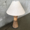 Mid Century Modern Danish Cork & Rope Table Lamp with Linen Shade