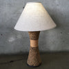Mid Century Modern Danish Cork & Rope Table Lamp with Linen Shade