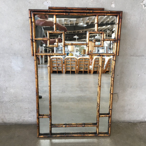 1970's Gold Guilded Metal Bamboo Framed Mirror