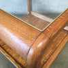 Mid Century Modern Wood Oval Side Table With Smoked Glass Top