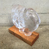Skruf Glass Lion Sculpture on Wood Base by Lisa Larson