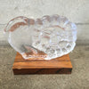 Skruf Glass Lion Sculpture on Wood Base by Lisa Larson