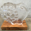 Skruf Glass Lion Sculpture on Wood Base by Lisa Larson