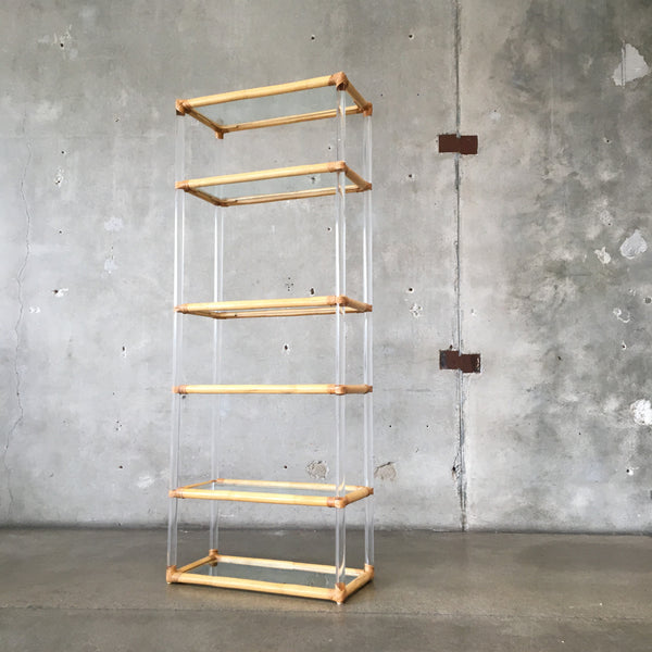 Lucite/Bamboo/Glass Etagere in the Style of Karl Springer