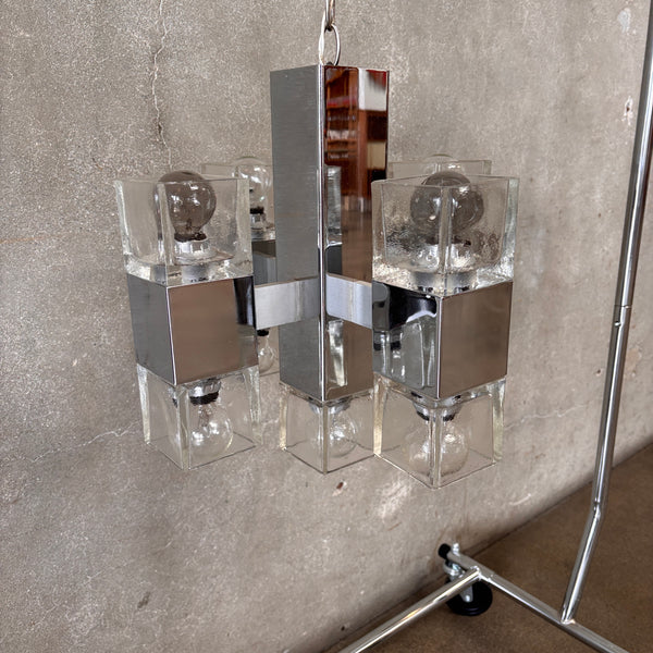 Mid Century Modern Nine Light Ice Cube Chandelier By Gaetano Sciolari