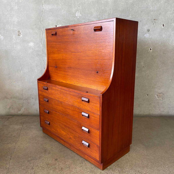 Mid Century Modern Borge Moyensen Teak Secretary Desk With Key