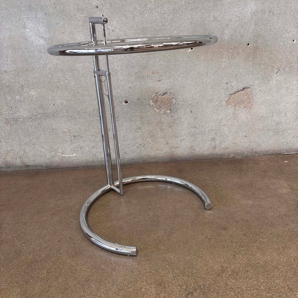 Mid Century Modern Adjustable Chrome & Glass Side Table
