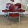 Set of Four 1980s Steelcase Max-Stacker Burgundy Plastic & Chrome Stacking Chairs
