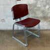 Set of Four 1980s Steelcase Max-Stacker Burgundy Plastic & Chrome Stacking Chairs