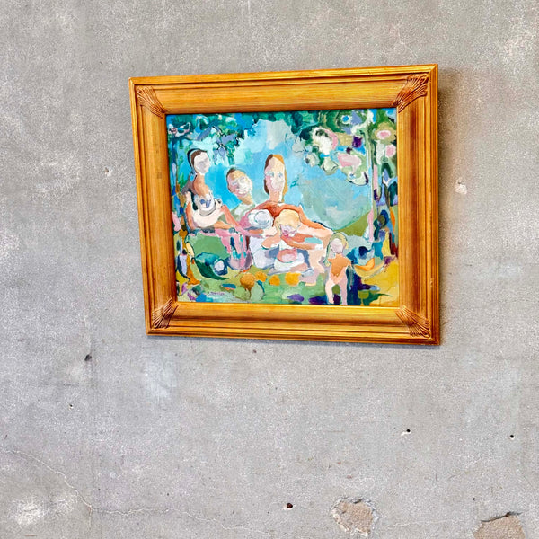 Mid Century Modern Acrylic on Canvas Abstract Impressionist Painting