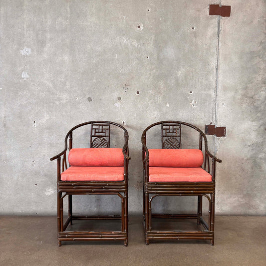 Pair Of Vintage Asian Style Bamboo Armchairs
