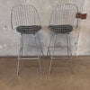 Pair of Herman Miller Eames Wire Stools w/ Black Cushions