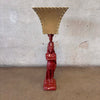 1930s / 40s Chalkware Indian Lamp With Whipstitch Shade - As Is / Needs Wiring