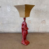 1930s / 40s Chalkware Indian Lamp With Whipstitch Shade - As Is / Needs Wiring