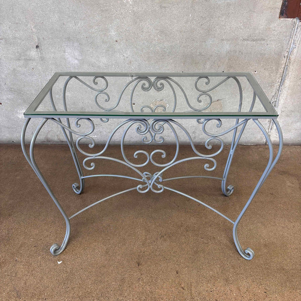 Vintage Iron Console With Glass Top - Newly Powder Coated