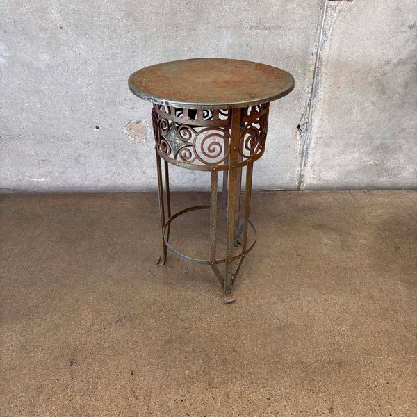 Antique Iron Hammered Metal Top Plant Stand