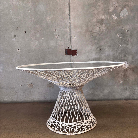 Mid Century Modern Spun Fiberglass Glass Top Patio Table - Russell Woodard