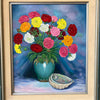 Vintage Still Life Oil Painting On Canvas - Framed Flowers & Abalone Shell
