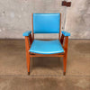 Mid Century Modern Walnut Chair w/Blue Vinyl Upholstery