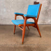 Mid Century Modern Walnut Chair w/Blue Vinyl Upholstery