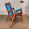 Mid Century Modern Walnut Chair w/Blue Vinyl Upholstery