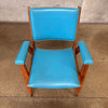 Mid Century Modern Walnut Chair w/Blue Vinyl Upholstery