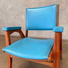 Mid Century Modern Walnut Chair w/Blue Vinyl Upholstery