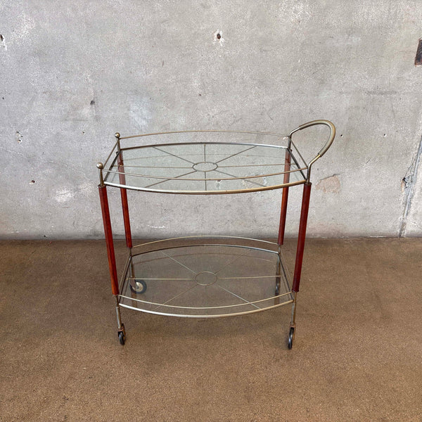 MCM 50's Bar Cart with 2 Glass Shelves and Teak Sides