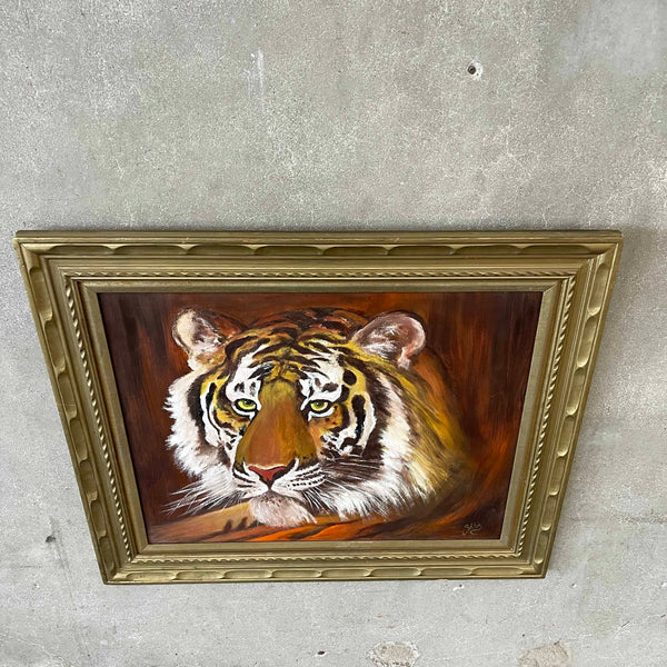 1960's Oil on Board Tiger painting by Ziphia Morris