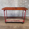 Vintage Industrial Red Metal and Wood Rolling Table