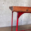 Vintage Industrial Red Metal and Wood Rolling Table